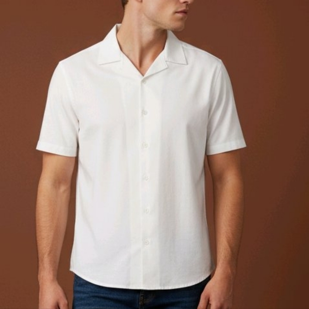 Runcati Men's Button Down Shirt, Short Sleeve White, Large Stretchy, Lightweight - Picture 6 of 10